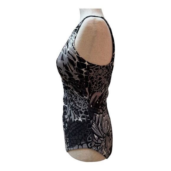 Aqua Green Black Grey White Print One Piece Tank Style Swimsuit Size S - Picture 2 of 8